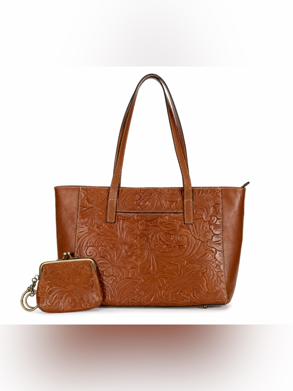 Patricia Nash Embossed Floral Leather Tote Bag w/ Matching Coin Purse FLAWED